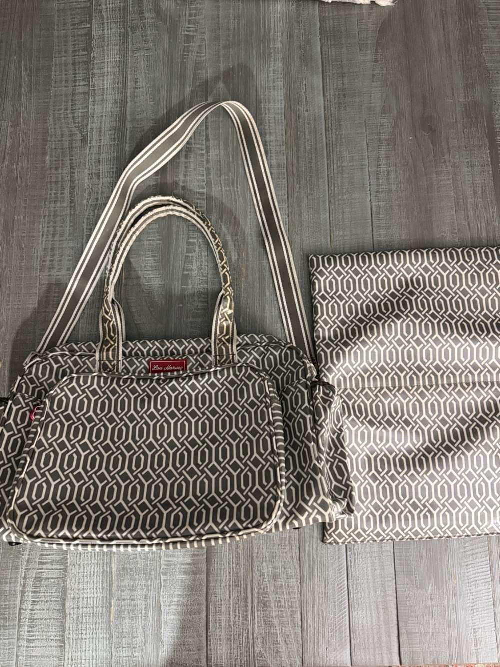 Lug Gray Geo-Print Shoulder Bag with Striped Strap